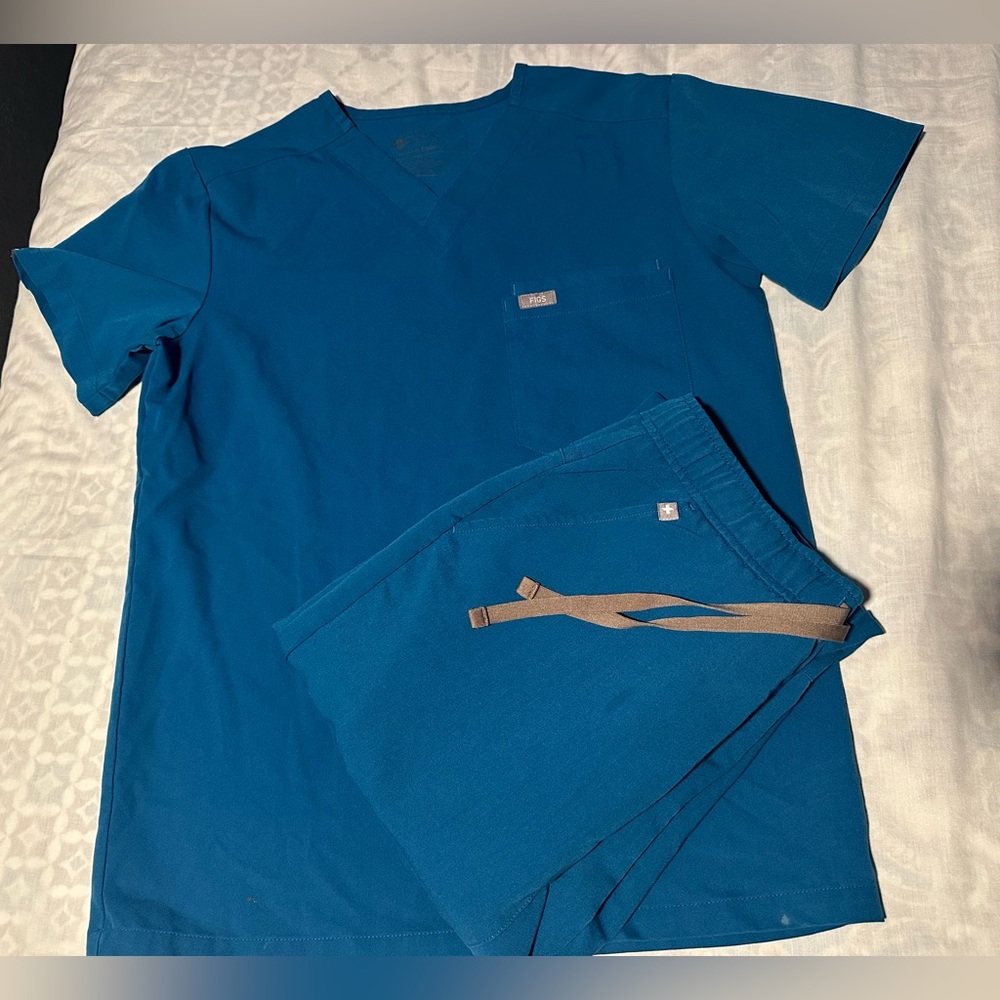 Figs Teal Scrub Mens joggers Set size top XS pants S